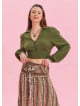 Khaki Bohemian Blouse with Shirt Collar Button Detail 4433